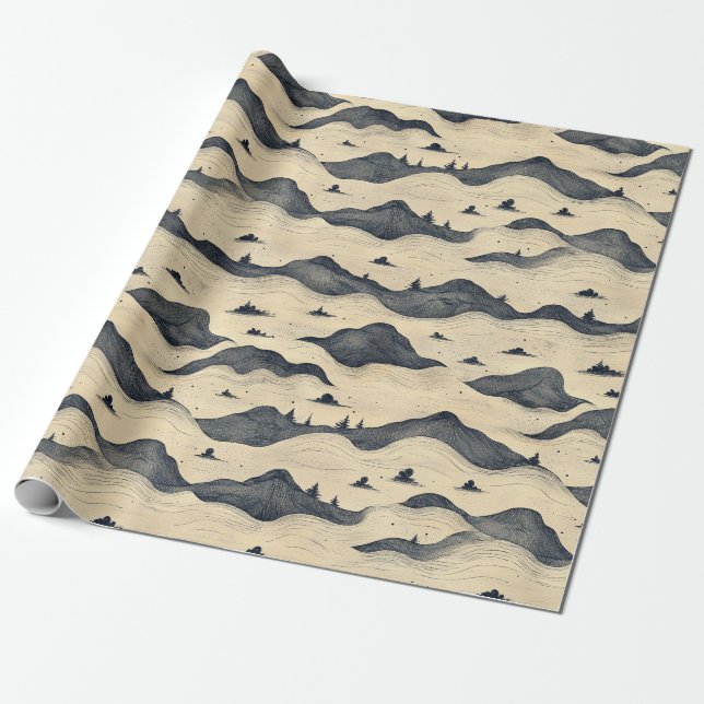Vintage Mountain Clouds Landscape (8) Presentpapper (Utrullad)