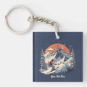 Vintage Mountain Gräs Skiing orange Sunset