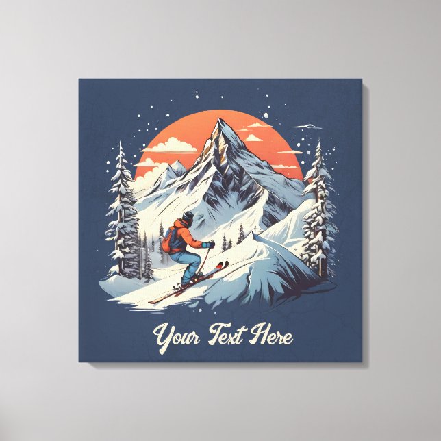 Vintage Mountain Gräs Skiing orange Sunset Canvastryck (Framsida)