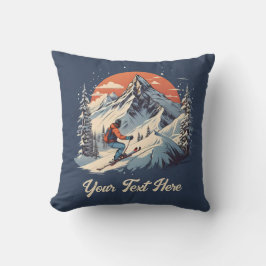 Vintage Mountain Gräs Skiing orange Sunset Family Kudde