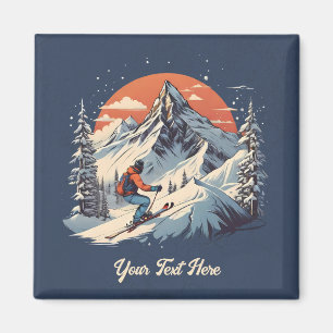 Vintage Mountain Gräs Skiing orange Sunset Magnet