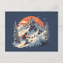 Vintage Mountain Gräs Skiing orange Sunset Vykort