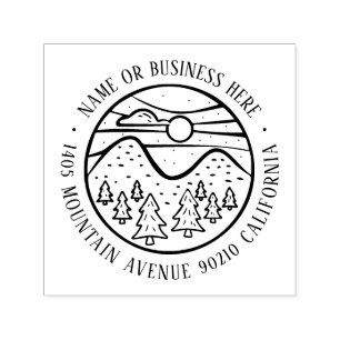 Vintage Mountain Logotyp Namn och Returadress Självfärgande Stämpel