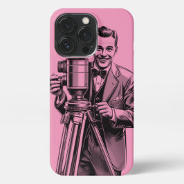 Vintage  movie camera man in pink 