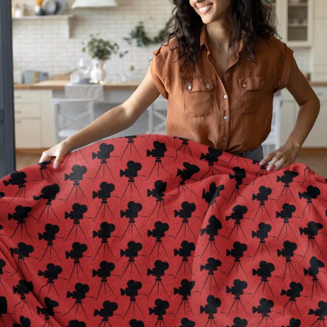 Vintage Movie Camera Mönster hemmabio Fleecefilt (The perfect blanket for movie fans!)
