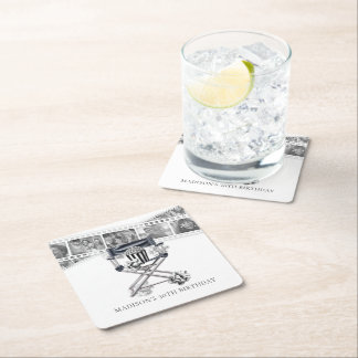 Vintage Movie Party Vuxen Birthday Anpassningsbar Underlägg Papper Kvadrat