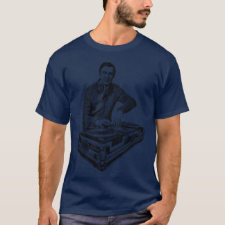 Vintage Mr Rogers Dj skivspelare svart T Shirt