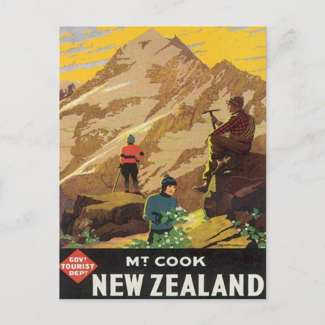 Vintage Mt.Cook Nya Zeeland Vykort (Framsida)