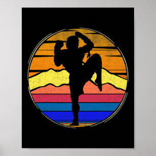 Vintage Muay Thai Retro Solnedgång Rollig Kickboxi Poster