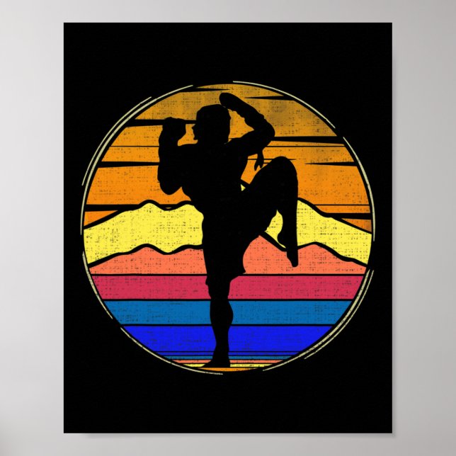 Vintage Muay Thai Retro Solnedgång Rollig Kickboxi Poster (Framsidan)