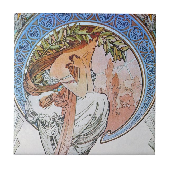 Vintage Mucha Art Kakelplatta (Framsidan)