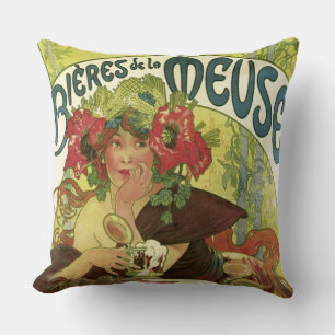 Vintage Mucha Beer Annons Kudde