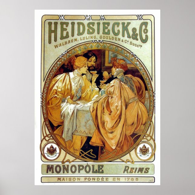 Vintage Mucha Heidsieck & Co. Poster (Framsidan)