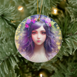 Vintage Mucha Stil Benice Woman Porträtt Julgransprydnad Keramik