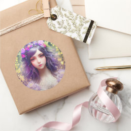 Vintage Mucha Stil Benice Woman Porträtt Runt Klistermärke