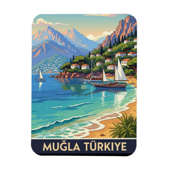 Vintage Mugla Turkey Travel Magnet (Vertikal)
