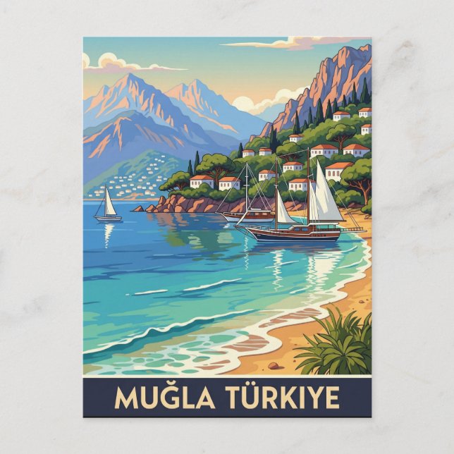 Vintage Mugla Turkey Travel Vykort (Framsida)