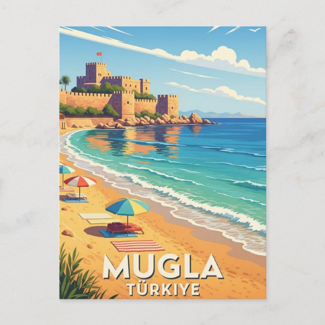 Vintage Mugla Turkey Travel Vykort (Framsida)