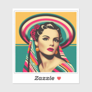 Vintage Mujer Latina con Sarape y Sombrero Klistermärken