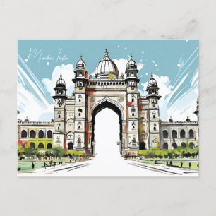 Vintage Mumbai, Indien Resa akvarell turism Vykort