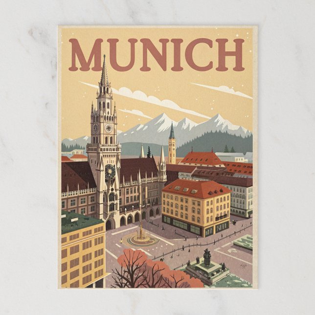 Vintage München Marienplatz & Alpernor Vykort (Skapare uppladdad)