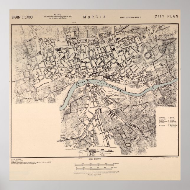 Vintage Murcia Spain Karta (1943) Poster (Framsidan)