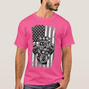 Vintage Muscle Car Piston American Flagga Funny Me T Shirt
