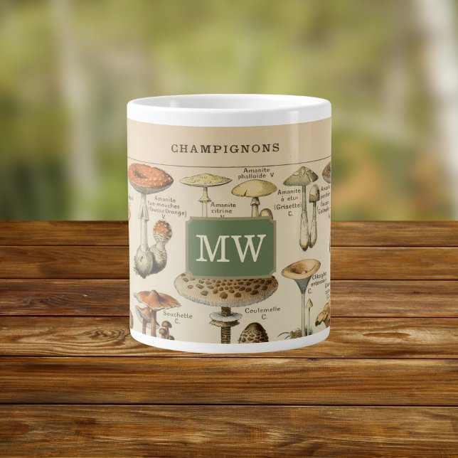 Vintage Mushroom Anpassningsbar Monogram Jumbo Mugg (Skapare uppladdad)