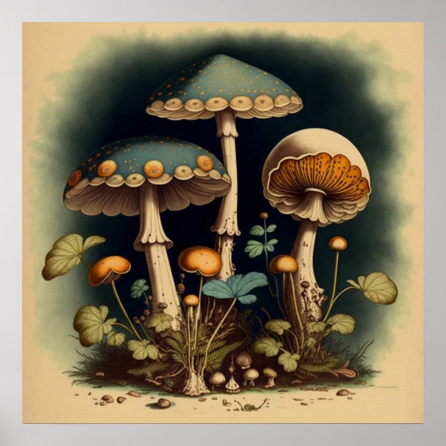 Vintage Mushroom Digital Art 1 Poster (Framsidan)