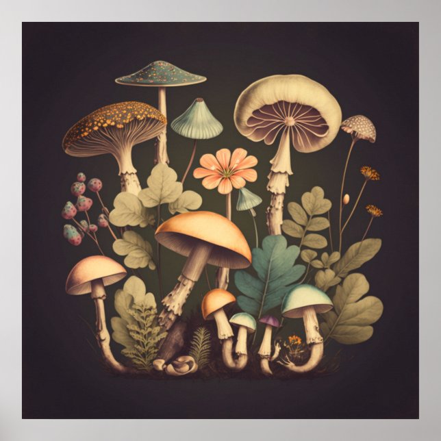 Vintage Mushroom Digital Art 3 Poster (Framsidan)