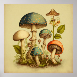 Vintage Mushroom Digital Art 9 Poster