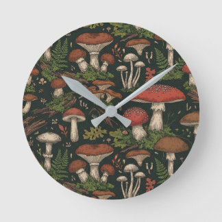 Vintage Mushroom Forest Botanical Rund Klocka