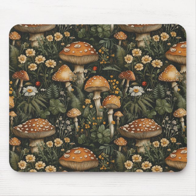 Vintage Mushroom Garden Seamless Mönster Musmatta (Framsidan)