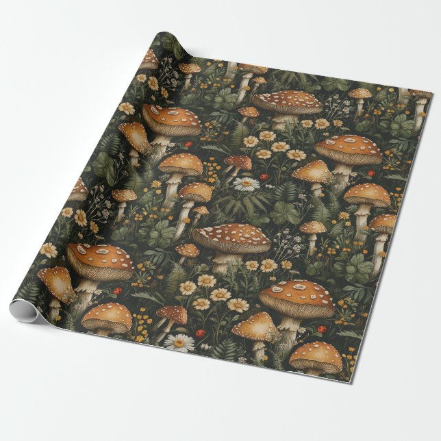 Vintage Mushroom Garden Seamless Mönster Presentpapper (Utrullad)