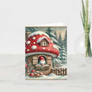 Vintage Mushroom House-julkort med Gnome Kort