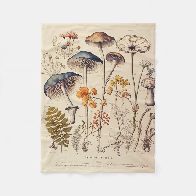 Vintage Mushroom Naturalist Fleecefilt (Framsidan)