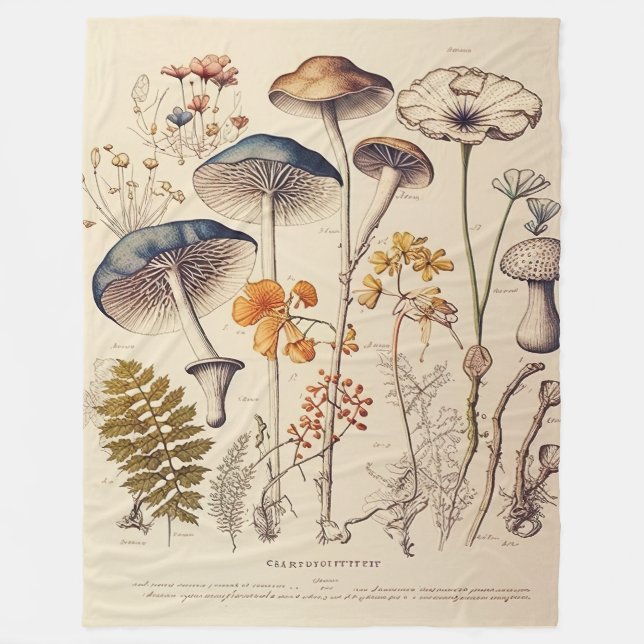Vintage Mushroom Naturalist Fleecefilt (Framsidan)