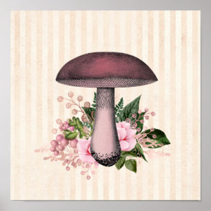 Vintage Mushroom och Blommigt Compilation Square Poster