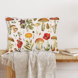 Vintage Mushroom och Wildblomma Mönster Prydnadskudde