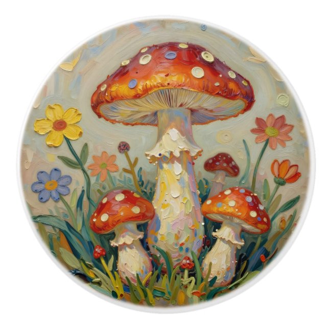 Vintage Mushrooms and Flowers Whimsical Knopp (Framsidan)