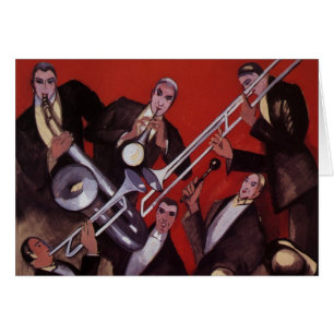 Vintage Music, Art Deco Musical Jazz Band Jamming Hälsningskort