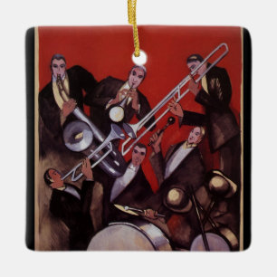 Vintage Music, Art Deco Musical Jazz Band Jamming Julgransprydnad Keramik