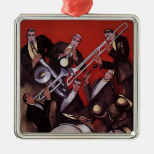 Vintage Music, Art Deco Musical Jazz Band Jamming Julgransprydnad Metall