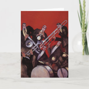 Vintage Music, Art Deco Musical Jazz Band Jamming Kort