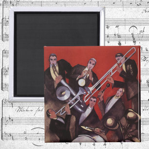 Vintage Music, Art Deco Musical Jazz Band Jamming Magnet