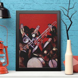 Vintage Music, Art Deco Musical Jazz Band Jamming Poster