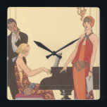Vintage Music, Art Deco Pianist Musician Singer Fyrkantig Klocka<br><div class="desc">Vintage illustration art deco bra art musical design med en pianist som spelar piano och en sångare som ska sjunga och prestera med musik. Kvinnorna har klassisk 20:s flapperklädsel på ett modernt sätt. Kantation av George Barbier. 1922</div>