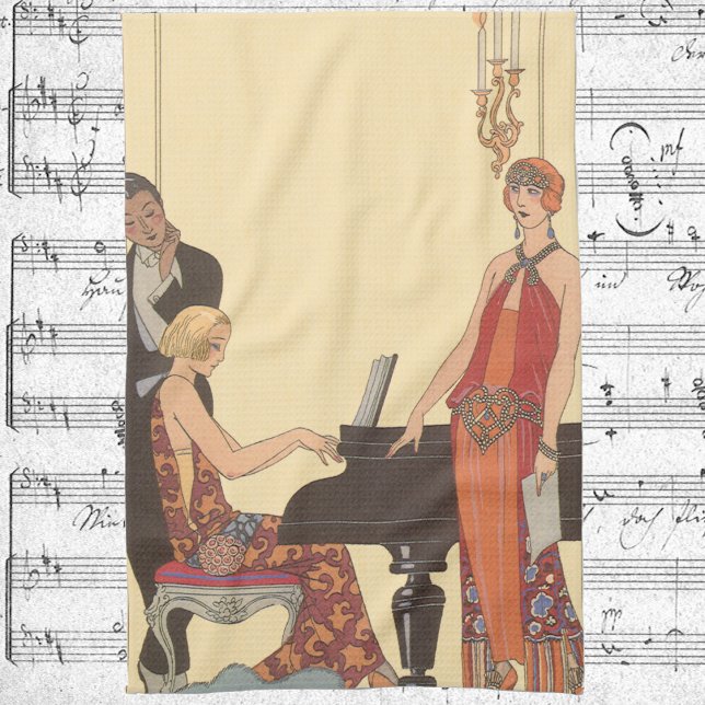 Vintage Music, Art Deco Pianist Musician Singer Kökshandduk (Skapare uppladdad)