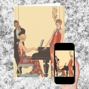 Vintage Music, Art Deco Pianist Musician Singer Kort