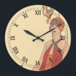Vintage Music, Art Deco Pianist Musician Singer Stor Klocka<br><div class="desc">Vintage illustration art deco bra art musical design med en pianist som spelar piano och en sångare som ska sjunga och prestera med musik. Kvinnorna har klassisk 20:s flapperklädsel på ett modernt sätt. Kantation av George Barbier. 1922</div>
